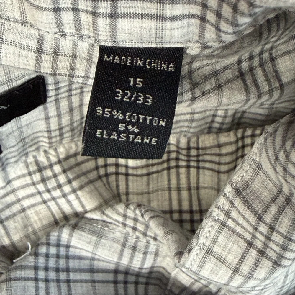 John Varvatos U.S.A. Shirt Mens 15 32/33 Gray Plaid‎ Slim Fit Dress Long Sleeve